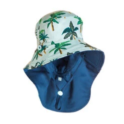 Chapeau Anti UV Bébé Réversible Bleu Et Imprimé Palmiers -Plongée Série Magasin chapeau anti uv bebe reversible bleu et imprime palmiers 1