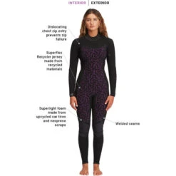 Billabong Combinaison De Surf Synergy 4/3mm- Zip Poitrine - Noir Femmes -Plongée Série Magasin combinaison de surf synergy 43mm zip poitrine noir femmes 5