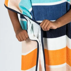 Poncho Surf Enfant 110 à 135 Cm - 500 Wavy Orange Bleu -Plongée Série Magasin poncho surf enfant 110 a 135 cm 500 wavy orange bleu 2